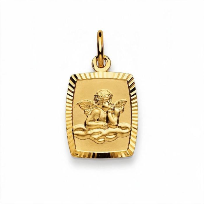 Pendentif ange plaque rectangulaire en or jaune 18 carats