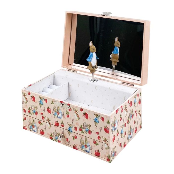 boite à bijoux musicale pierre lapin de la marque trousselier, couleur rose fraise