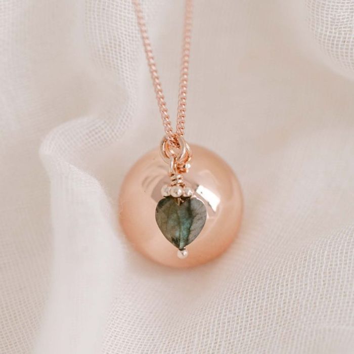 Bola de grossesse or rose avec pierre labradorite