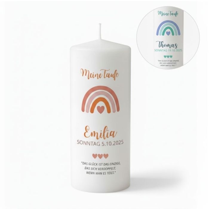 bougie baptême arc en ciel à personnaliser