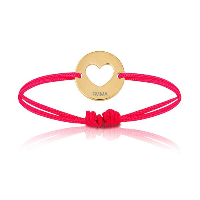 bracelet fuschia avec coeur doré, à personnaliser