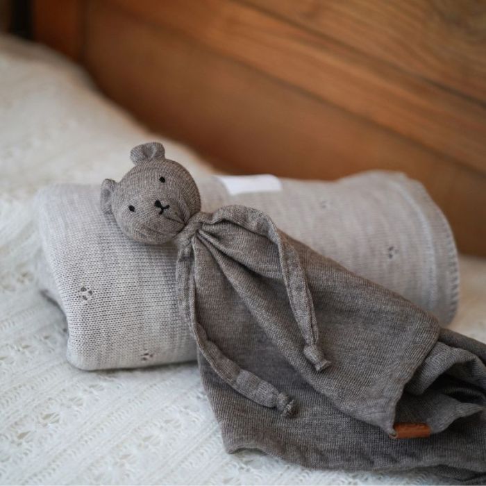Doudou ours en laine mérinos beige pour bébé