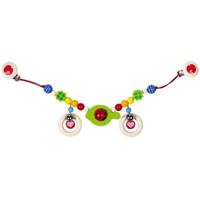 Chaîne de poussette Heimess, en bois avec clips, Coccinelle