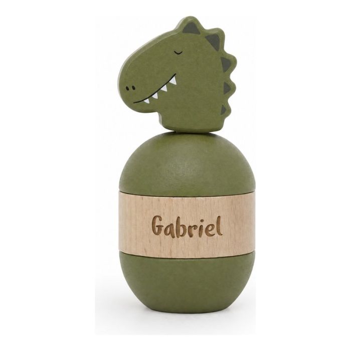 Hochet à empiler en bois Mr. Dino avec prénom, Trixie