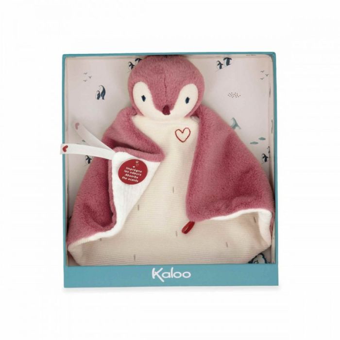 Doudou manchot rose composé de 3 matières