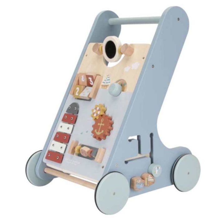 trotteur en bois pour garçon dès 12 mois, little dutch, couleur bleu