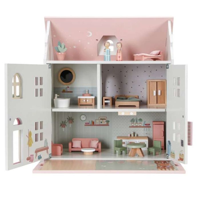 Ensemble de Meubles de Maison de Poupée en Bois Rose pour Enfant avec Accessoires pour Maison de Poupée