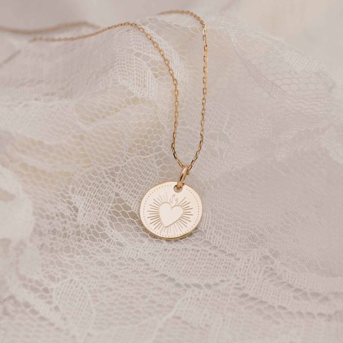 Médaille baptême cœur flamboyant