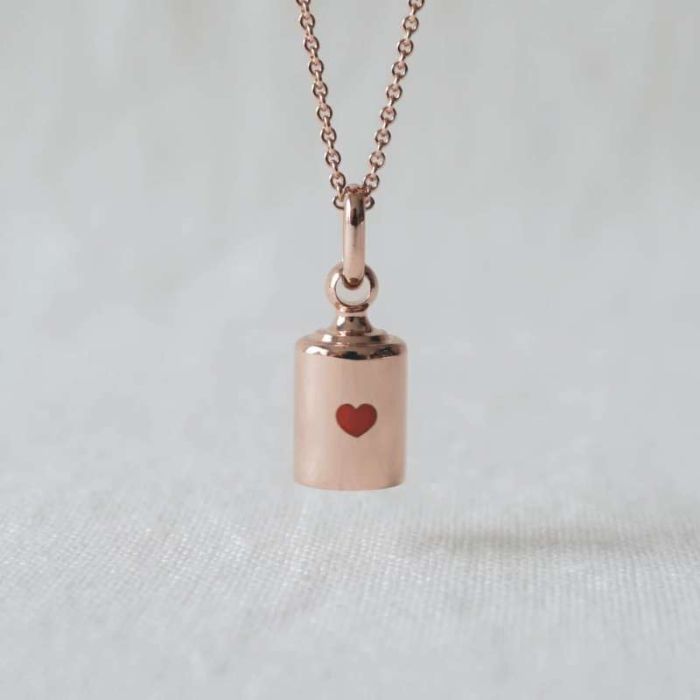 collier or rose mon petit poids, avec coeur rouge
