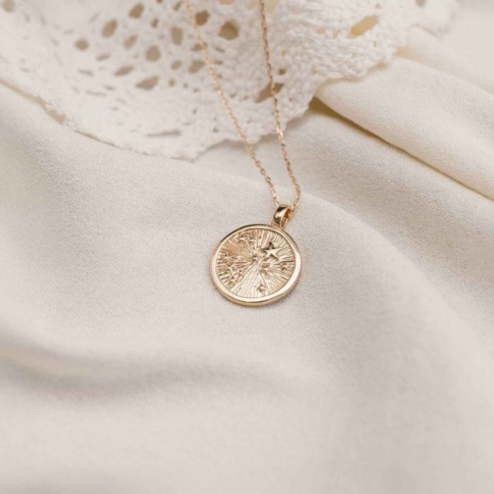 Médaille baptême étoiles, plaqué or, avec chainette
