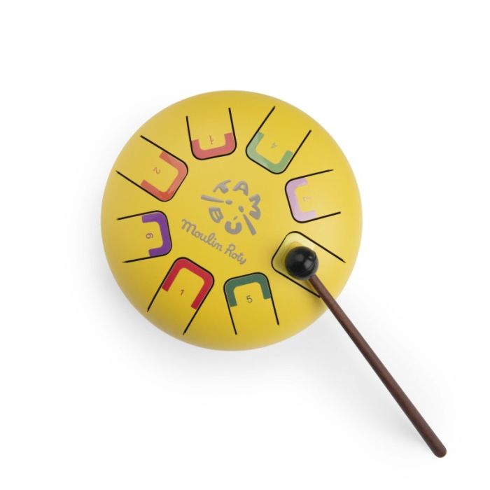 mini tambour a languette, jaune de la marque Moulin Roty