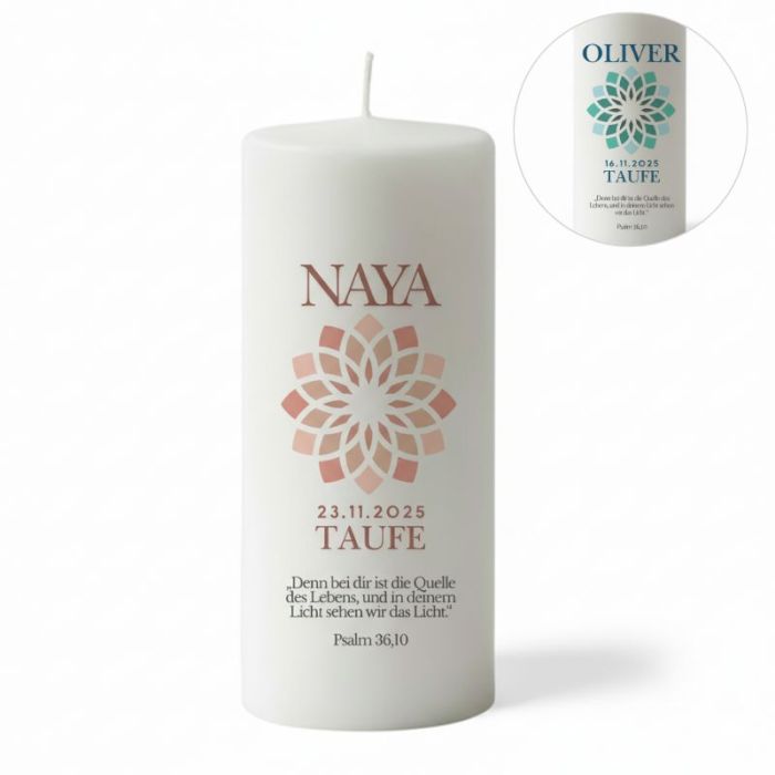 bougie de bapteme fleur de vie