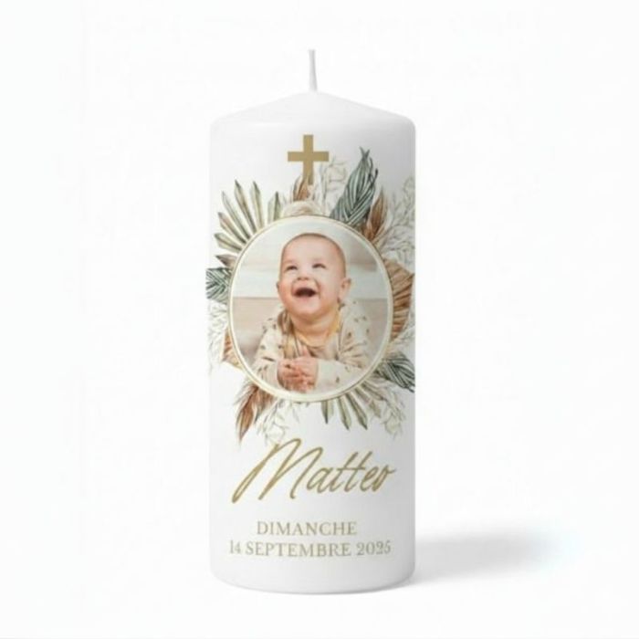 bougie de baptême avec photo imprimée