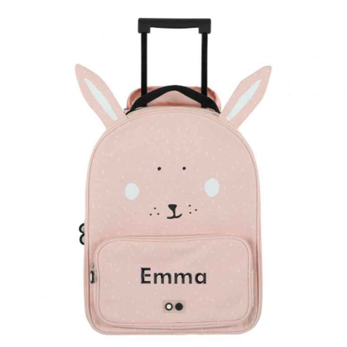 valise fille, lapin rose à personnaliser avec prénom