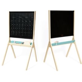 Janod - Tableau en Bois Double Face Taupe et Vert - Évolutif, Réglable en Hauteur - Ardoise Blanche Magnétique + Ardoise pour Craie - 13 Accessoires Inclus - dès 3 ans, J09632