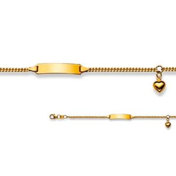 Gourmette Enfant en Or 585, Bracelet Identité Bébé avec Coeur, Livraison Gratuite Suisse
