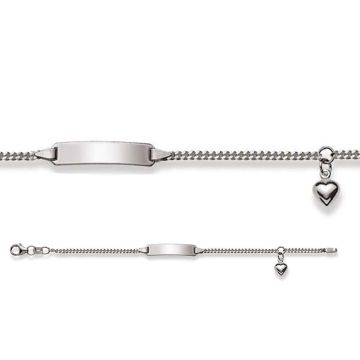 Gourmette Enfant en Or Blanc 585, Bracelet Identit&eacute; B&eacute;b&eacute; avec Coeur, Livraison Gratuite Suisse