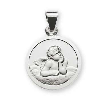 Pendentif 12mm Or Blanc Baptême Ange Gardien, avec Gravure, Livraison Gratuite Suisse