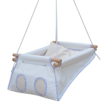 Hamac Bébé, 100% Bio Blanc et Marine, Transformable en balançoire premier âge, Idée Cadeau Naissance, Zebul' Hamac Petite Planete