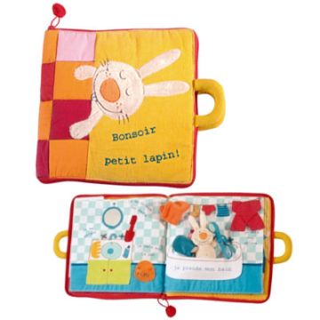 Bonsoir Petit Lapin, grand livre en tissu pour bébé et enfant Lilliputiens (version avec texte en français)