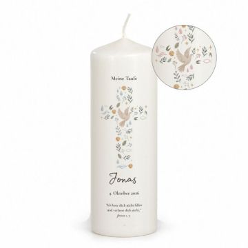 Bougie de baptême croix et colombe, rose ou bleue