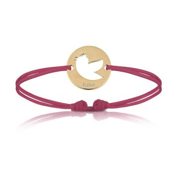 bracelet oiseau plaqué or, cordon rose
