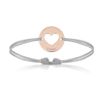 Bijoux Bébé Enfant Garçon ou Fille, Bracelet Cordon Gris, coeur plaqué or rosé, Aaina & Co, Livraison Gratuite