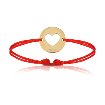 Bijoux Bébé Enfant, Bracelet Cordon rouge, coeur plaqué or, Aaina & Co, Livraison Gratuite