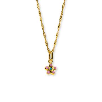 Chainette et Pendentif Fleur, Bijoux Enfant Or 375, Chaine 38 cm, Livraison Gratuite Suisse