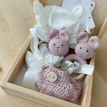 coffret naissance bébé crochet rose