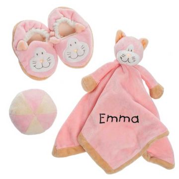 coffret naissance teddykompaniet, à personnaliser, doudou chat rose