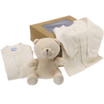 Cadeau Bio Naissance Enfant, Peluche et Habits bébé, à offrir à la naissance ou baby shower, Les Bébés l'Elizéa, beige