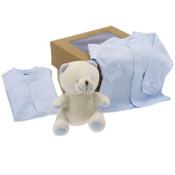 Cadeau Bio Naissance Enfant Garçon, Peluche et Habits bébé, à offrir à la naissance ou baby shower, Les Bébés l'Elizéa, bleu