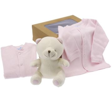 Cadeau Bio Naissance Enfant Fille, Peluche et Habits bébé, à offrir à la naissance ou baby shower, Les Bébés l'Elizéa, rose