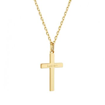 Collier croix lisse à graver, plaqué or, Petits Trésors