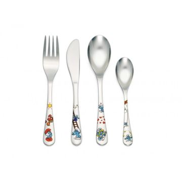 Services enfant Les Schtroumpfs, couverts 4 pièces à graver Zilverstad