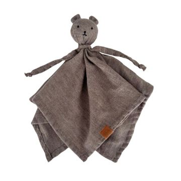 doudou ours couleur gris taupe, en laine mérinos, à personnaliser avec prénom bébé
