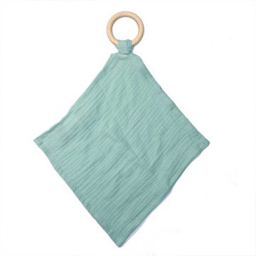 Anneau dentition bois et Doudou Lange 100% bio, bleu, aPunt