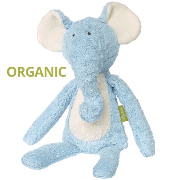 Peluche en coton bio 38 cm Eléphant Pantin bleu Green Organique, Sigikid