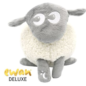 Ewan Deluxe Mouton Peluche veilleuse avec détecteur de pleurs, Easidream, gris, idée cadeau naissance