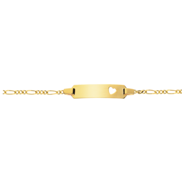 Gourmette Figaro Or Jaune750, Plaquette rectangulaire avec coeur, Livraison Gratuite Suisse