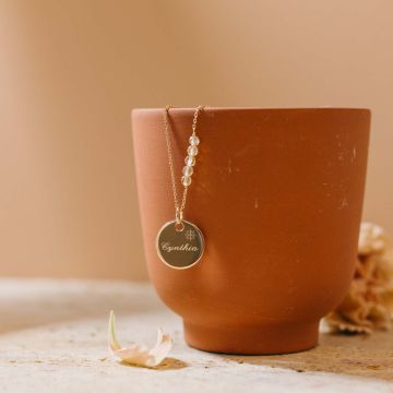 Collier pierre de naissance Novembre, citrine, prénom et date gravés, cadeau naissance maman, Aismée