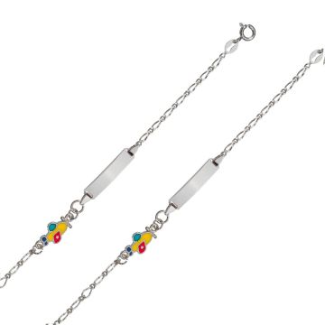 Gourmette argent 925 rhodié pour garçon, Benjamin et Suzette, motif avion en émail 