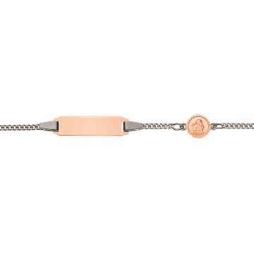 Gourmette Ange Or Bicolore (rose-gris) 750, Bracelet Identité 14cm, Livraison Gratuite Suisse