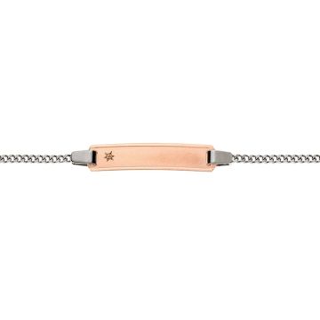 Gourmette Or Bicolore (rose-gris) 750 avec Diamant, Bracelet Identité 14cm, Livraison Gratuite Suisse