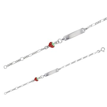 Gourmette argent 925 rhodié pour fille, Benjamin et Suzette, motif en émail Fraise 