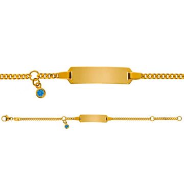 Gourmette Diamant bleu Or Jaune 375, Bracelet Identité Enfant, 14cm, Livraison Gratuite Suisse