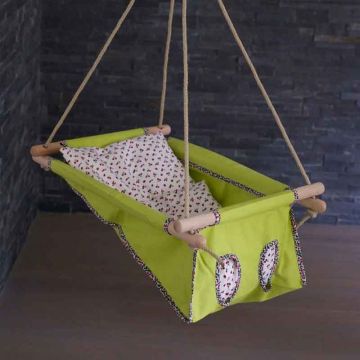 Hamac balançoire Bébé 100% Bio vert et cerises, Cadeau Nouveau Né, Zebul' Hamac, Livraison Gratuite