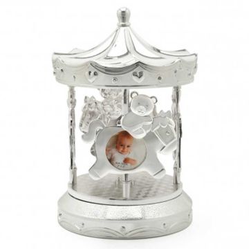 Le Carrousel musical de Zilverstad avec cadre photo bébé, Cadeau  à personnaliser pour Naissance ou Baptême