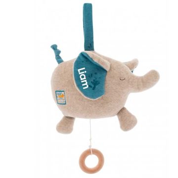 Boîte à musique Moulin Roty Peluche Eléphant personnalisable 36 cm, Cadeau Naissance Garçon
